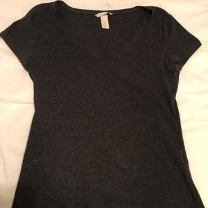 Basic Dark Grey V Neck T-Shirt